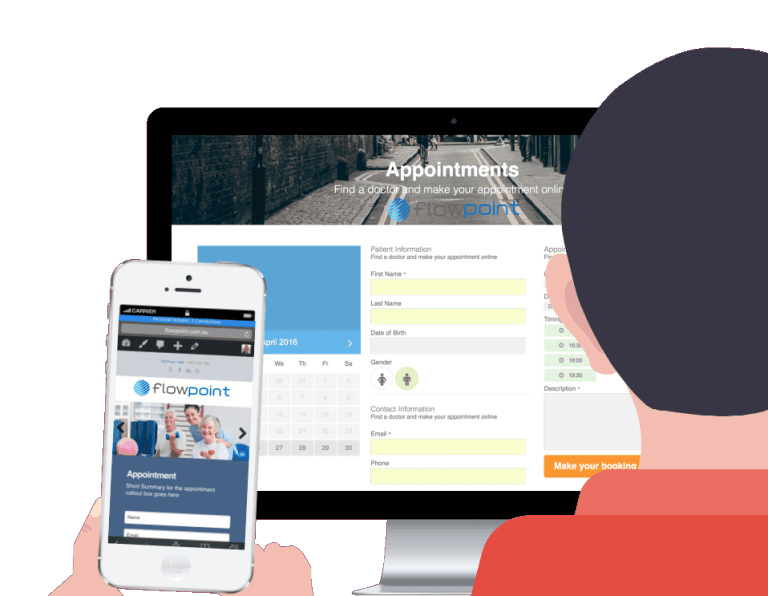 An illustration of FlowPoint on Desktop and Mobile Device